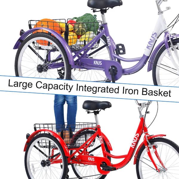 24 in Steel Adult 7 Speed Cruiser Bike in Purple with 3-Wheel and