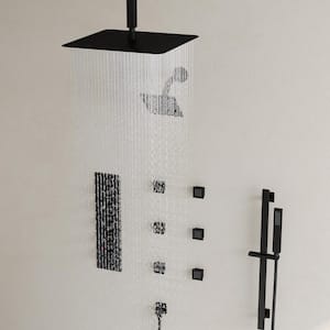 15-Spray Patterns 16 and 6 in. Square Dual Shower Head 2.5 GPM Ceiling Mount Fixed and Handheld Shower Head