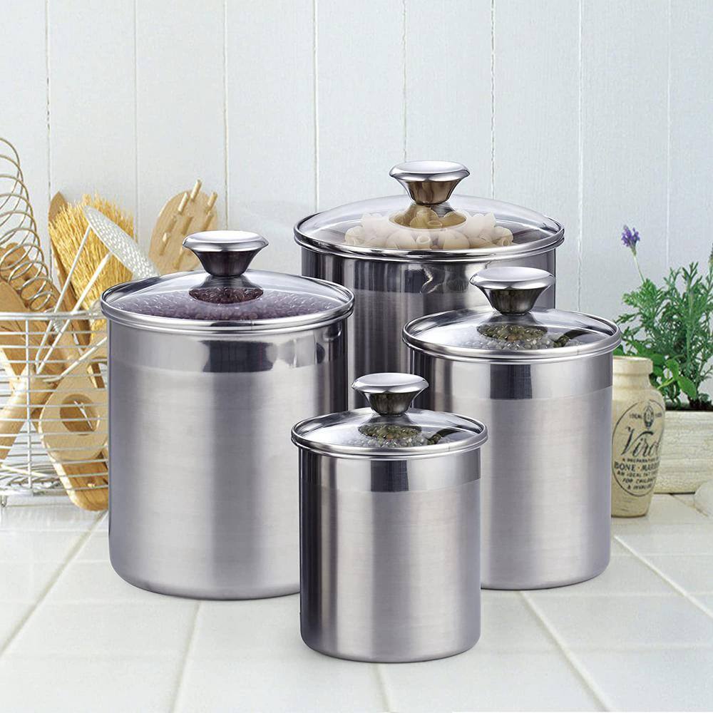 Medium Brushed Stainless Steel 4-Piece Airtight Canister Set