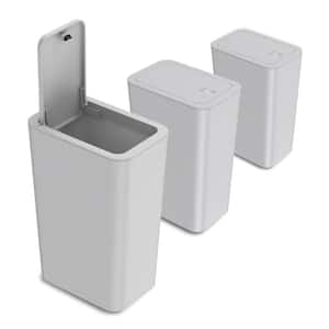 2.6 Gal. Gray Small Rectangular Plastic Household Trash Can with Lid (3-Pack)
