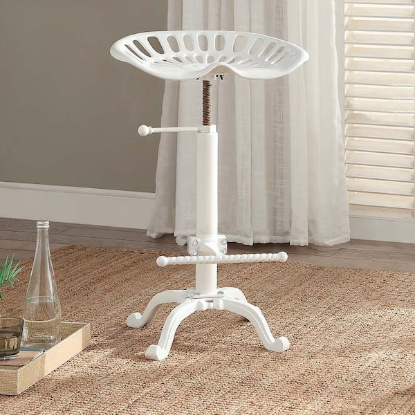 Tractor Seat Adjustable Height White Bar Stool
