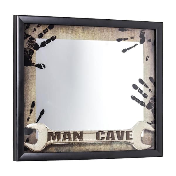 Man Cave Black 13in W x 15in H Rectangle Plastic Framed Mirror
