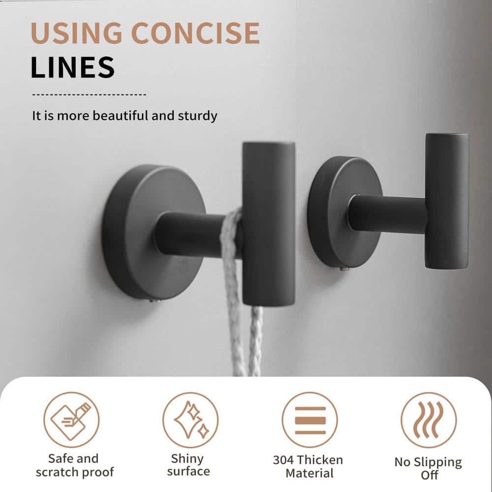 Matte Black Stainless Steel Wall Mount Towel Hooks, Set of 4