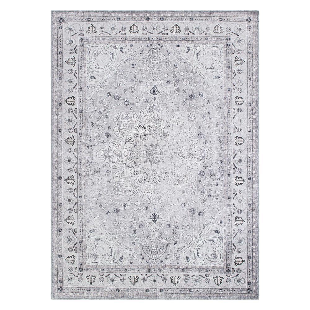 World Rug Gallery Gray 10 ft. x 14 ft. Transitional Medallion Machine