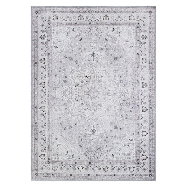 World Rug Gallery Gray 10 ft. x 14 ft. Transitional Medallion Machine Washable Area Rug