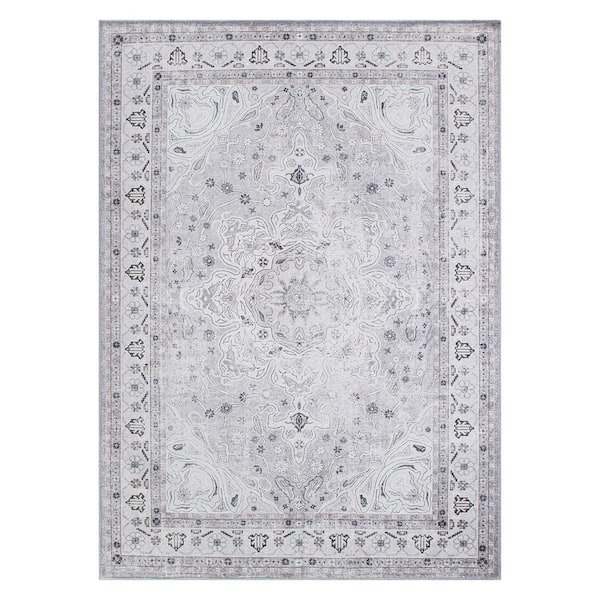 World Rug Gallery Gray 8 ft. 4 in. x 11 ft. 6 in. Transitional Medallion Machine Washable Area Rug