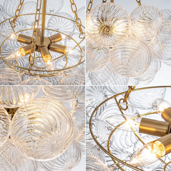 TinHon 6-Light Modern Gold Bubble Glass Chandelier, 25 in. Luxury