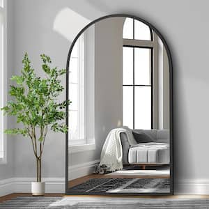39 in. W x 67 in. H Wood Frame Arched Floor Mirror, Bedroom Living Room Wall Mirror in Black