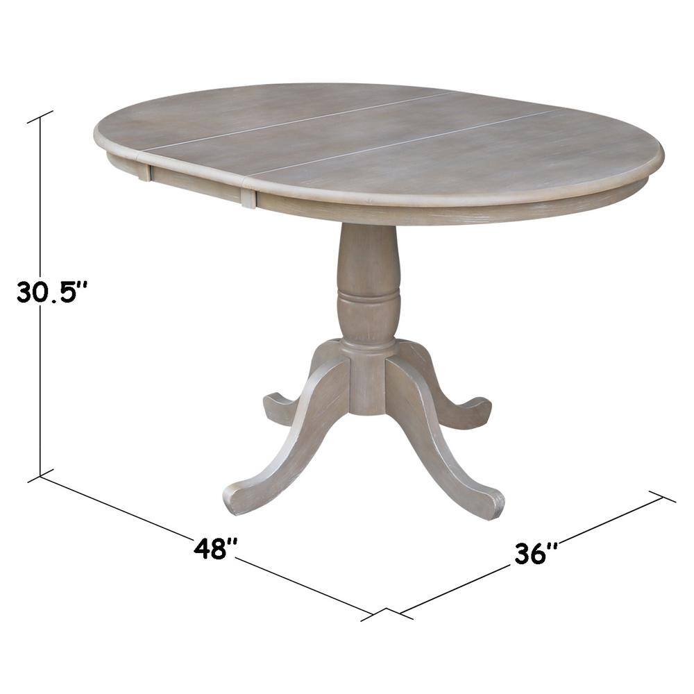 Washed Gray Taupe 36" Round Extension Dining Table with 4 Cafe Chairs