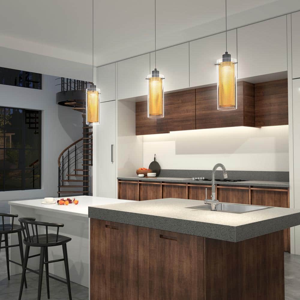 Elegant Matte Black and Gold LED Glass Pendant Light
