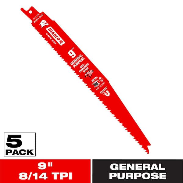 DIABLO 9 in. 8/14 TPI I Bi-Metal Reciprocating Saw Blades for General Purpose Cuts
