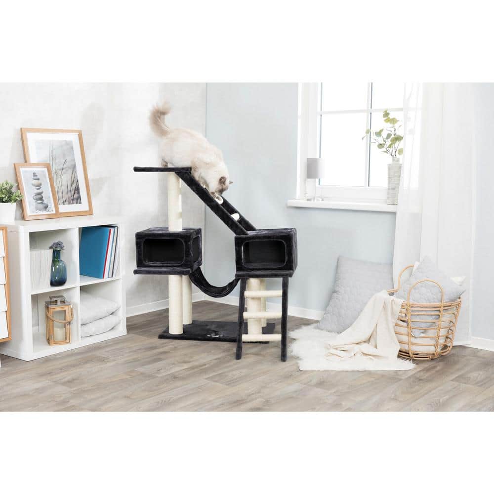 Dark Gray Sisal 3-Level Cat Tree with Condos and Ladders