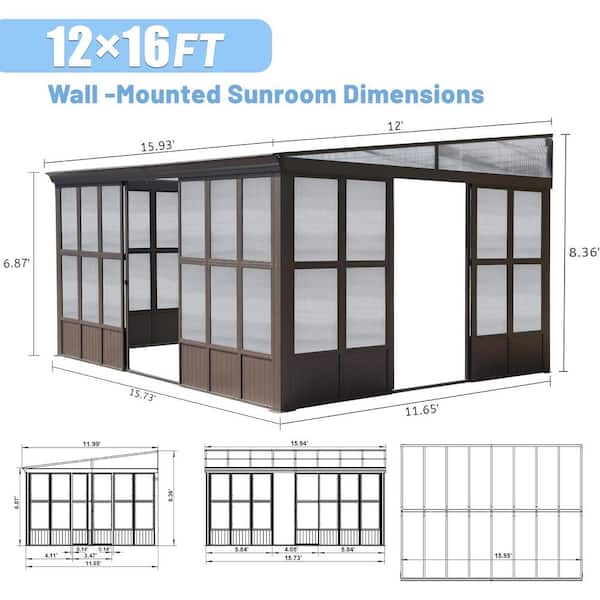 SUN room  Outdoor Permanent Wall Mounted Solarium with Windows, Aluminum