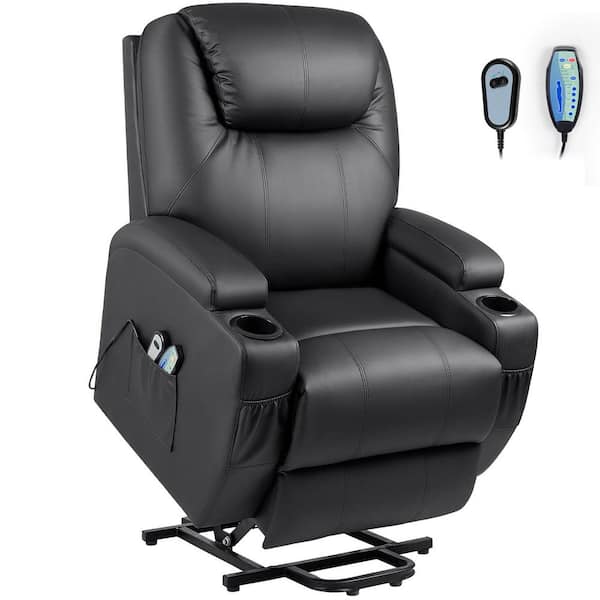 LACOO Big and Tall Black Power Lift Recliner Chair for Elderly with Massage  and Heat, Side Pockets and Cup Holders T-LR84LMP0 - The Home Depot