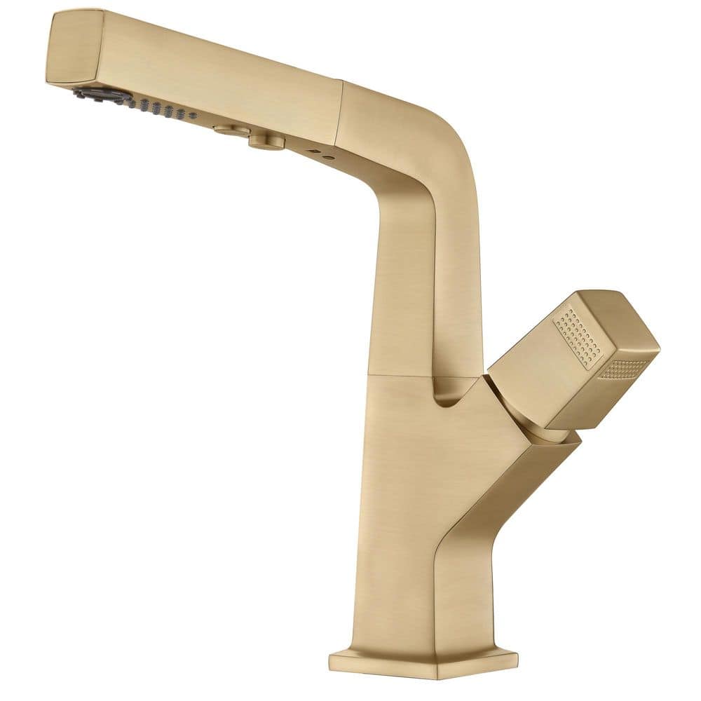Brass Pull Out Single Handle Vessel Sink Faucet with Supply Lines, 2-Mode Sprayer and Adjustable Height in Gold price history on PriceWatchPro