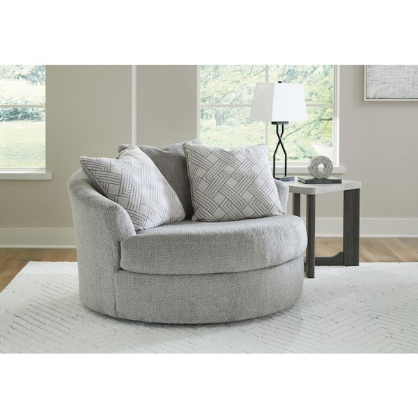 Casselbury Gray Polyester Barrel Chair with Removable Cushions and Swivel