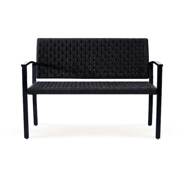 MADE 4 HOME Chelsea 2-Person Black Wicker Metal Outdoor Bench