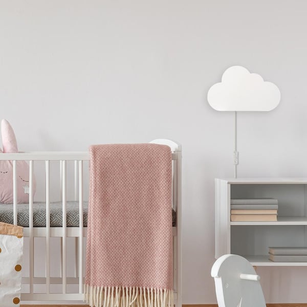 Nimbus 4 in. 1-Light White Plug-In Wall Sconce with Cloud Shape for Bedroom or Kids Room