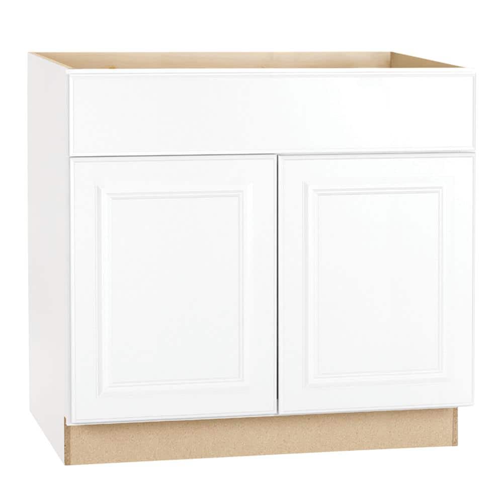 Hampton Bay Hampton Assembled 36 x 34.5 x 21 in. Bathroom Vanity Base Cabinet in Satin White