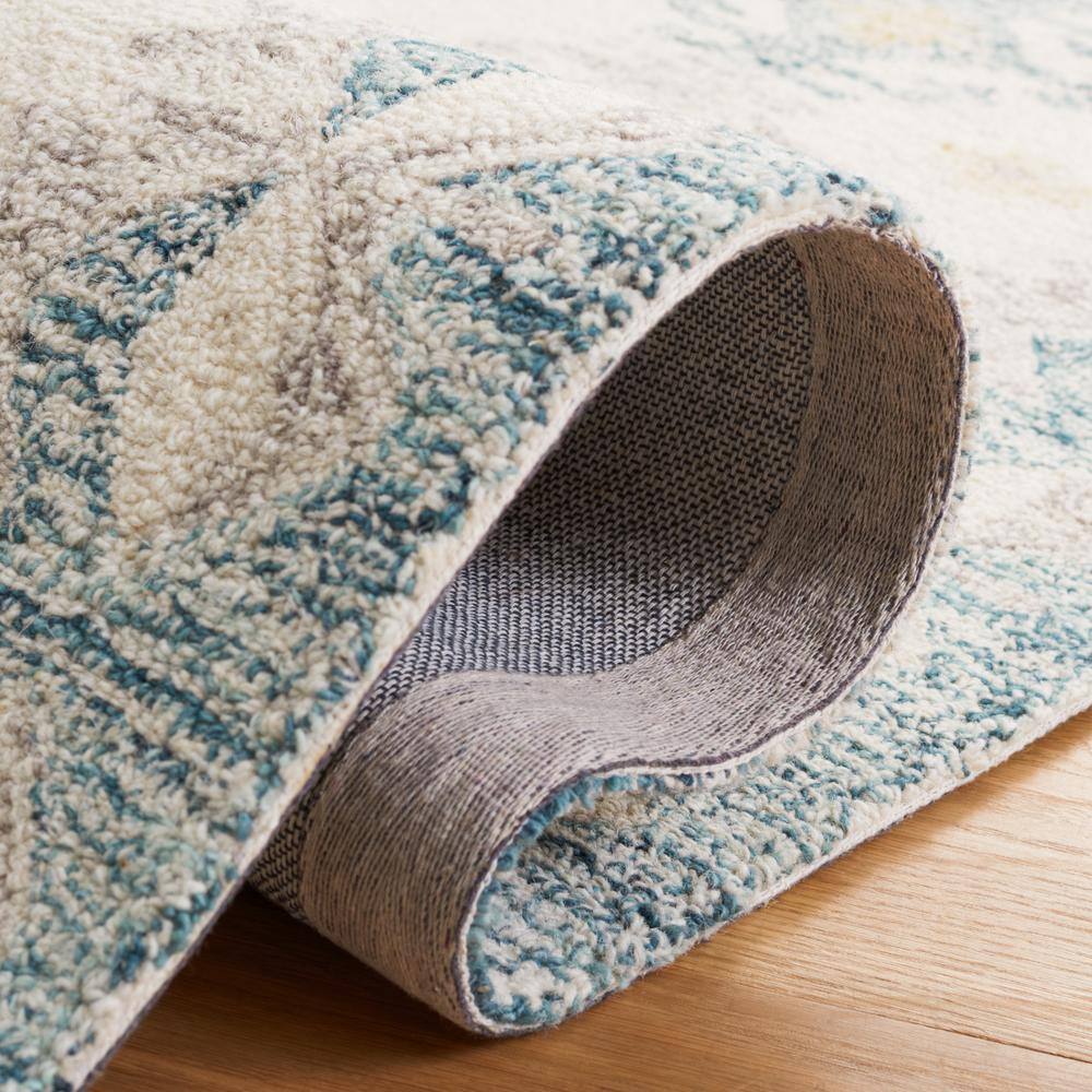 Ivory and Blue Hand-Tufted Wool Rectangular Rug