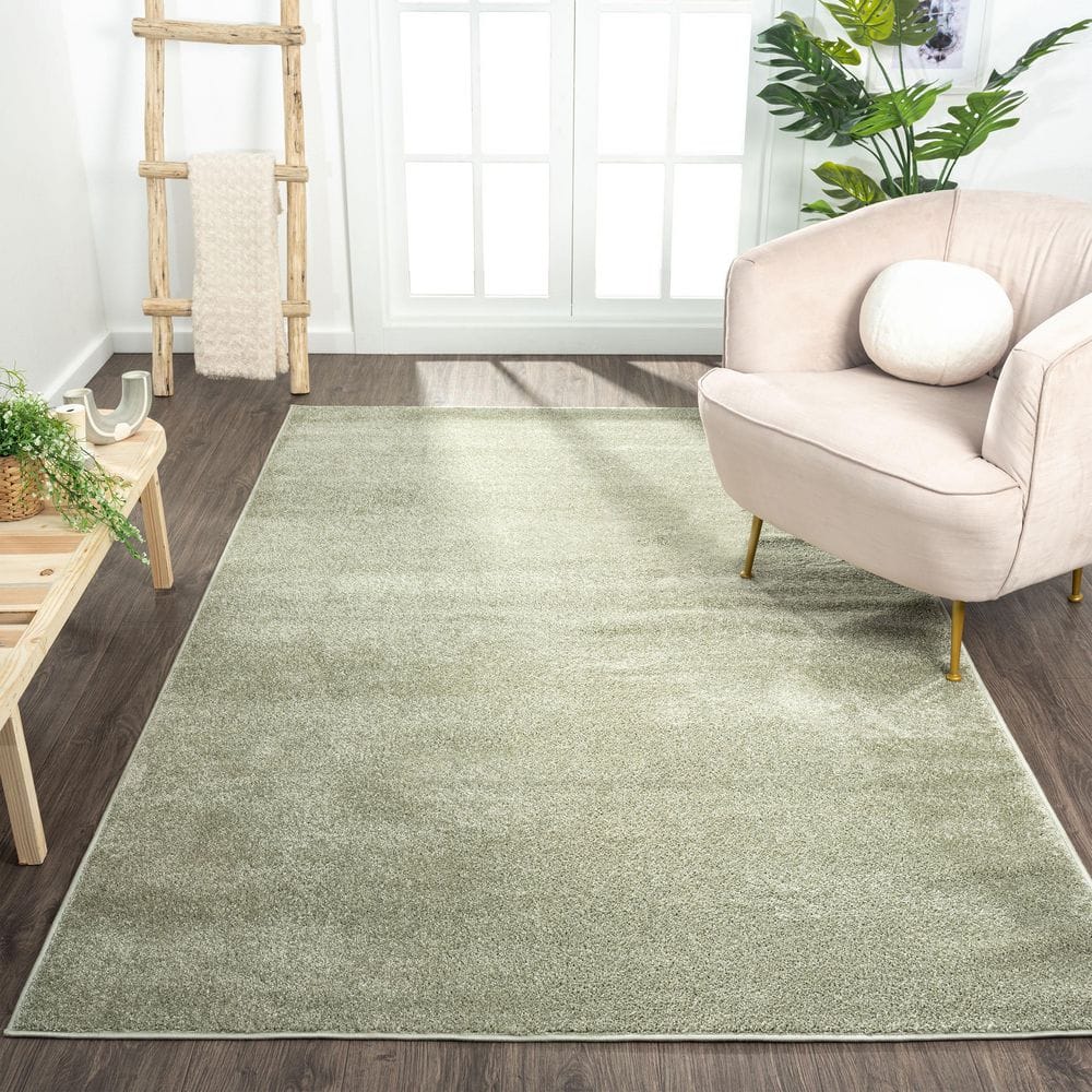 Haze Solid Green Low-Pile Synthetic Area Rug