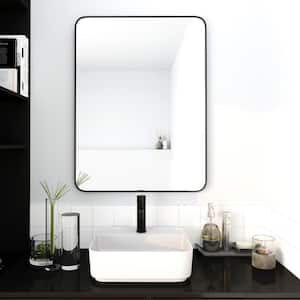 24 in. W. x 32 in. H Rectangular Framed Wall Bathroom Vanity Mirror in Black