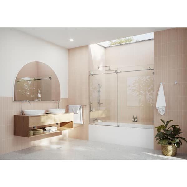 Glass Warehouse 72 in. W x 60 in. H Sliding Frameless Bath Tub Shower Door in Chrome Finish