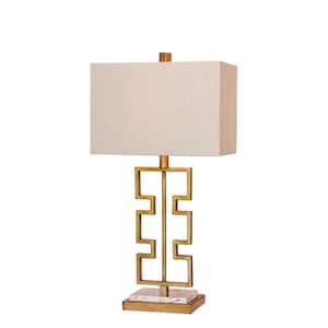28 in. Stacked Modern Cut-Out Antique Gold Metal and Clear Acrylic Table Lamp