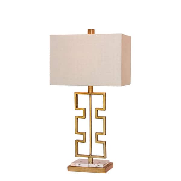 Unbranded 28 in. Stacked Modern Cut-Out Antique Gold Metal and Clear Acrylic Table Lamp