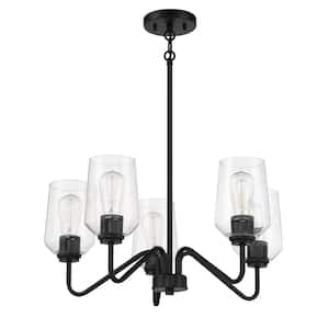 Shayna 5-Light Flat Black Finish w/Clear Glass Transitional Chandelier for Kitchen/Dining/Foyer No Bulb Included