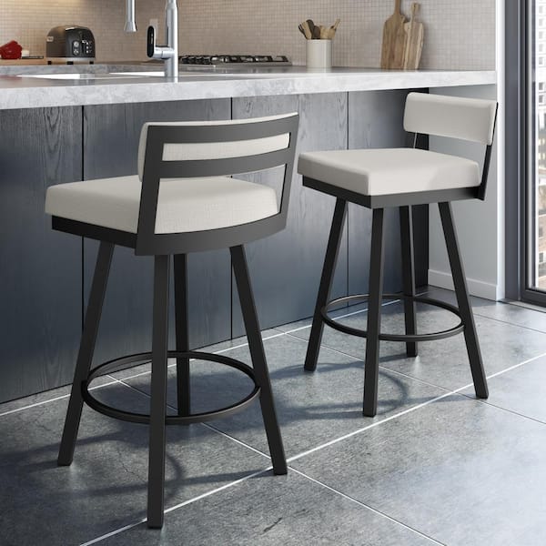 Amisco Travis 26 in. Pale Grey Beige Polyester / Black Metal Swivel Counter Stool