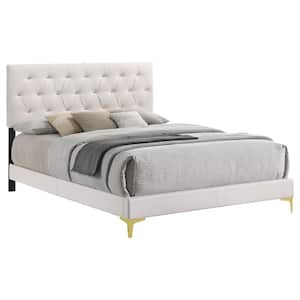Kendall White Upholstered Tufted Wood Frame Eastern King Panel Bed
