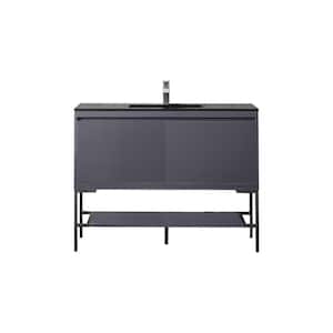 Milan 47.3 in. W x 18.1 in. D x 36 in. H Bathroom Vanity in Modern Grey Glossy with Charcoal Black Composite Top