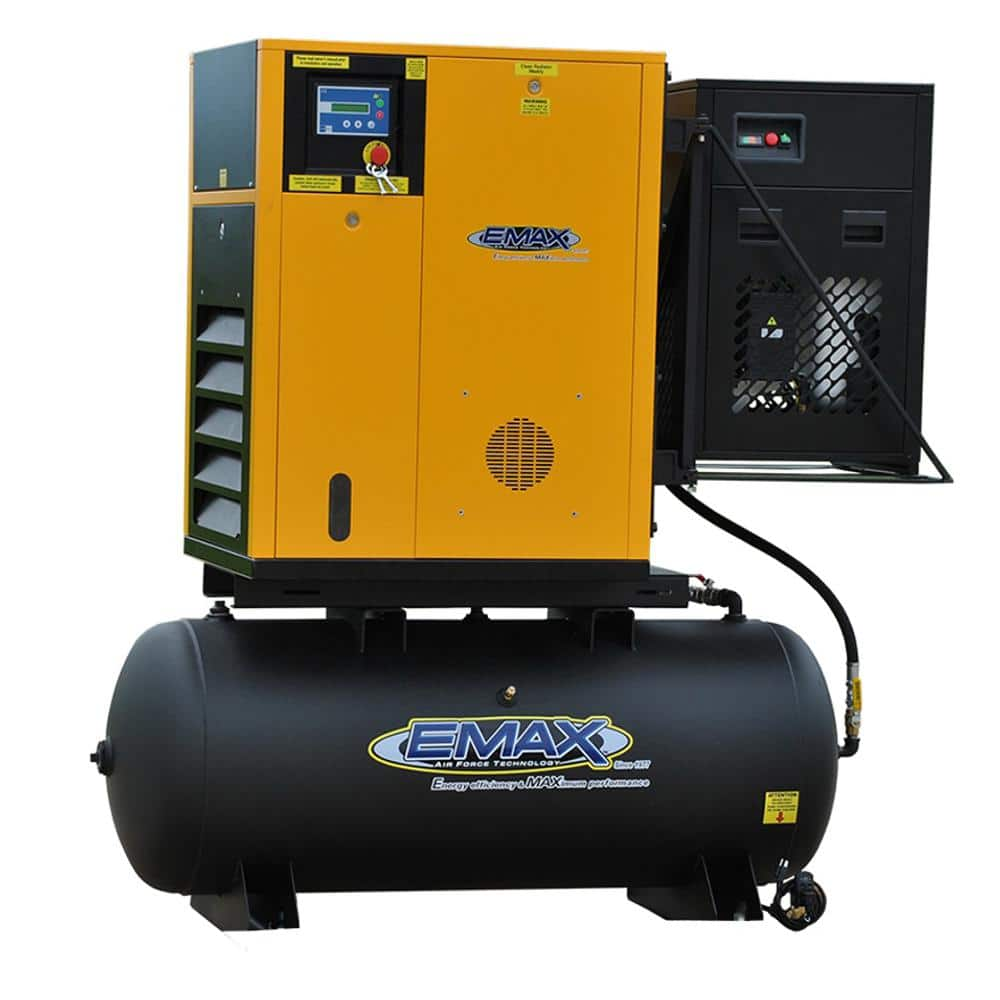 Premium Series 120 Gal. 15 HP 208-V 3-Phase Electric Variable Speed Rotary Screw Air Compressor with Refrigerated Dryer -  EMAX, HRVK150003