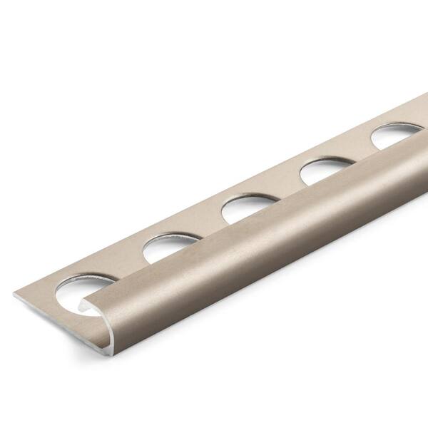 Custom Building Products Satin Nickel Anodized 3 8 In X 98 1 2 In Aluminum R Round Bullnose Tile Edging Trim H8712sn98 The Home Depot
