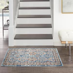 Concerto Blue/Multi doormat 2 ft. x 4 ft. Bordered Contemporary Kitchen Area Rug