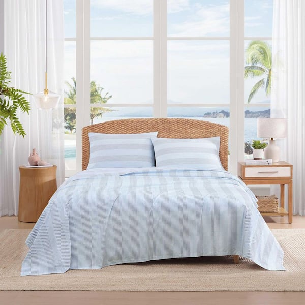 Bahama Weekend Stripe 3-Piece Island Blue Cotton Percale Twin Sheet Set