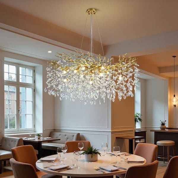 PUYRNF 40 in. 14-Light Dimmable Gold Tree Branch Chandelier