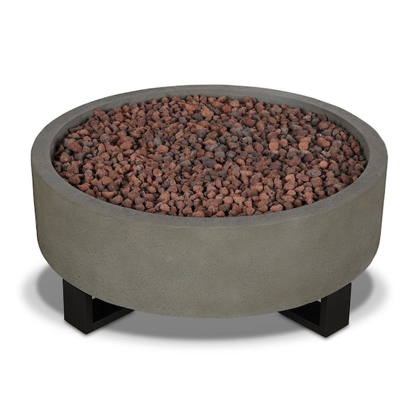 Idledale 40 in. W x 16 in. H Outdoor MGO Round Propane Fire Pit in Gray with Lava Rocks and Protective Cover