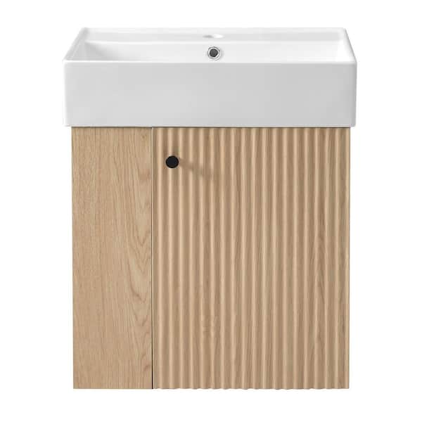 22 in. Wall-Mounted Wood Bath Vanity with White Ceramic Top Unassembled