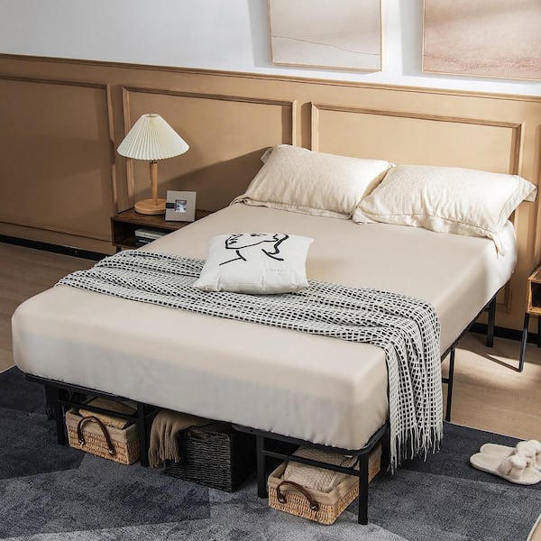 Black Full Folding Metal Platform Bed Frame 13 Inch Mattress Foundation 660 LBS