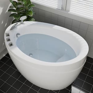 59 in. Acrylic Flatbottom Non-Whirlpool Oval Deep Soaking Freestanding Bathtub in White with Faucet