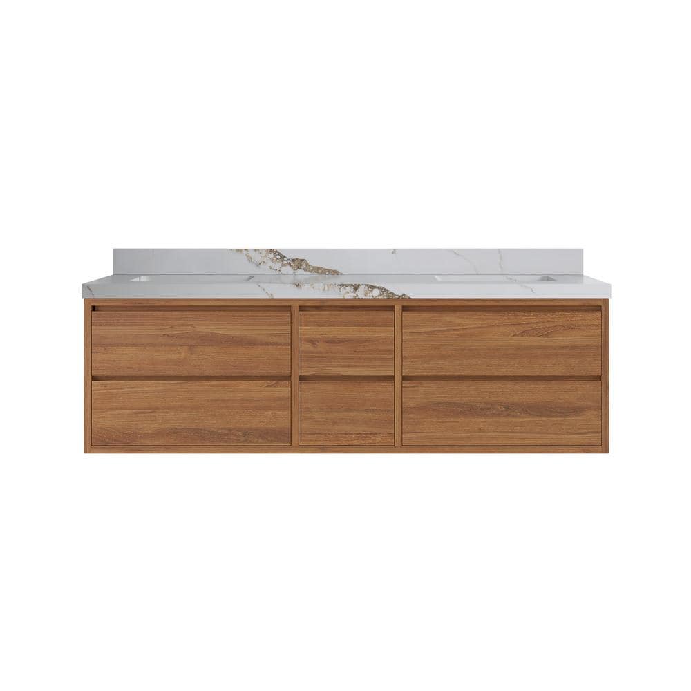 "Madison Float 72 in. W x 22 in. D x 36 in. H Double Sink Bath Vanity in Dark Natural with 2"" Calacatta Gold Top" price history on PriceWatchPro