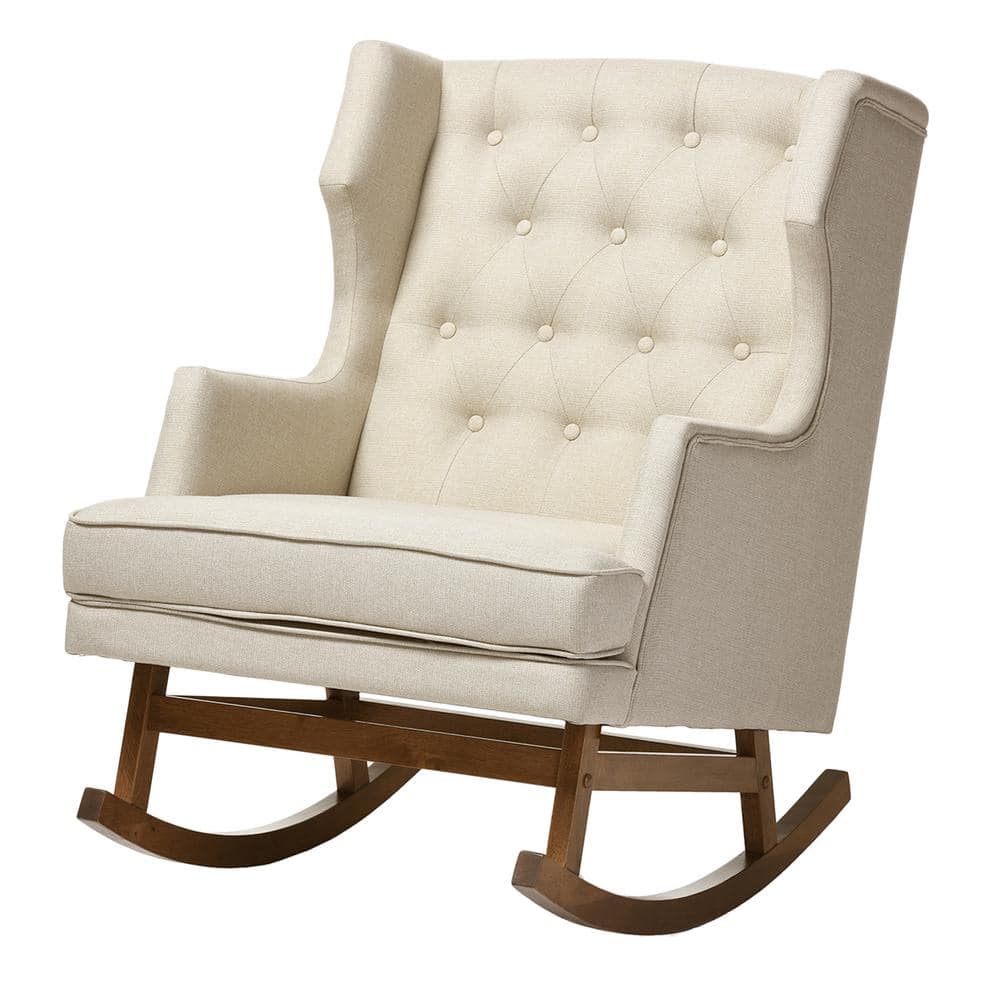 Light Beige Walnut Wingback Rocking Chair