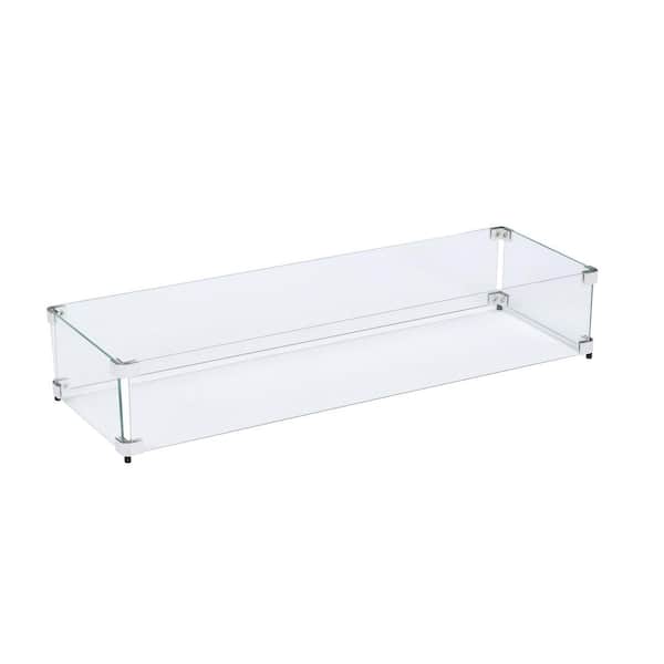 Celestial Fire Glass 35.5 in. x 11.5 in Tempered Glass Fire Pit Wind Guard for 30 in. x 6 in. Rectangular Drop-In Fire Pit Pan