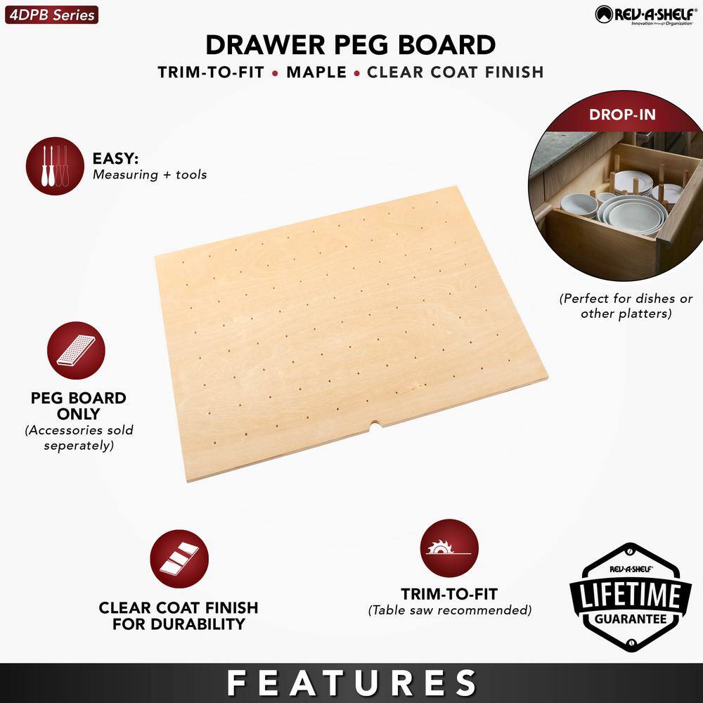 Natural Maple Wood Peg Board Drawer Insert, 24.25"W x 21.25"D