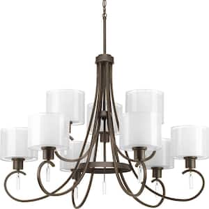 Invite Collection 9-Light Antique Bronze White Silk Mylar Shade New Traditional Chandelier Light