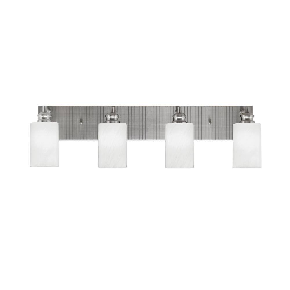 Albany 31.25 in. 4-Light Brushed Nickel Vanity Light with White Marble Glas