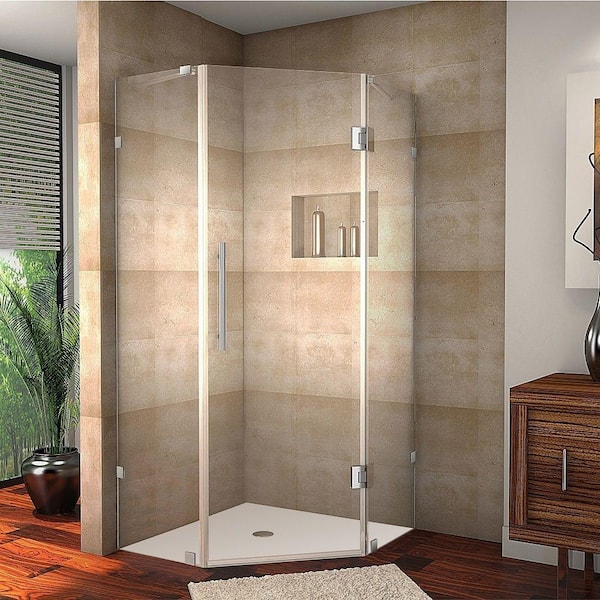 Aston Neoscape 40 in. x 72 in. Frameless Neo-Angle Shower Enclosure in Chrome with Self-Closing Hinges