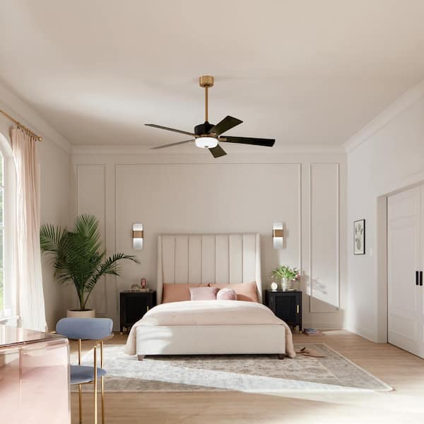 Icon 56 in. Indoor Satin Black Downrod Mount Ceiling Fan with Integrated LED with Remote Control